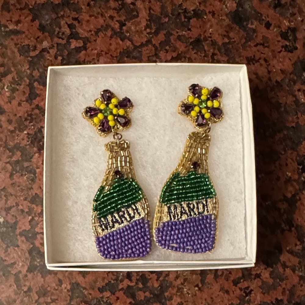 NWT Mardi Gras -Beaded Flower and Bottle Earrings